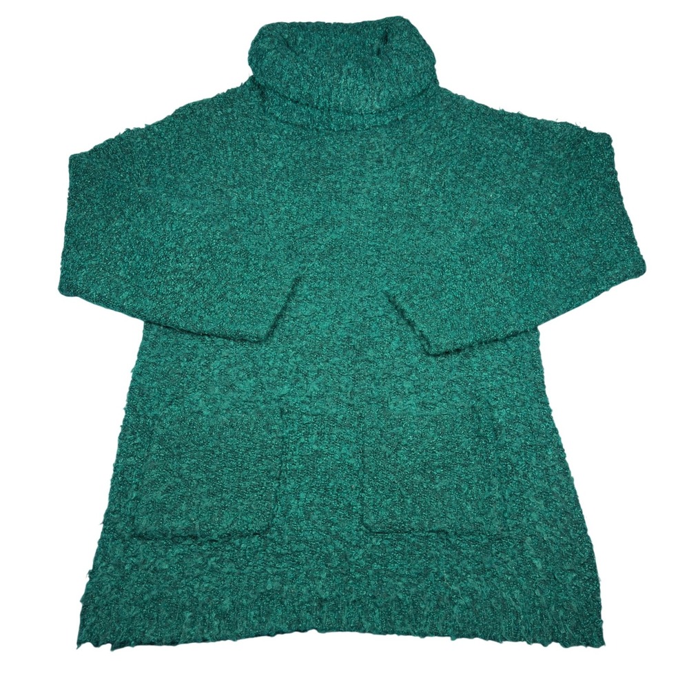 Vintage Sterling Harris Green Boucle Knit Turtleneck Tunic Sweater Size Medium